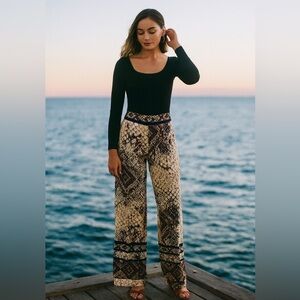 Hale Bob Snake Skin Print Wide Leg Pants, Purple Ivory, New with Tags